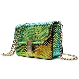 8252 Hologram Snake Skin Leather Shoulder Bag Crossbody Bag with Chain
